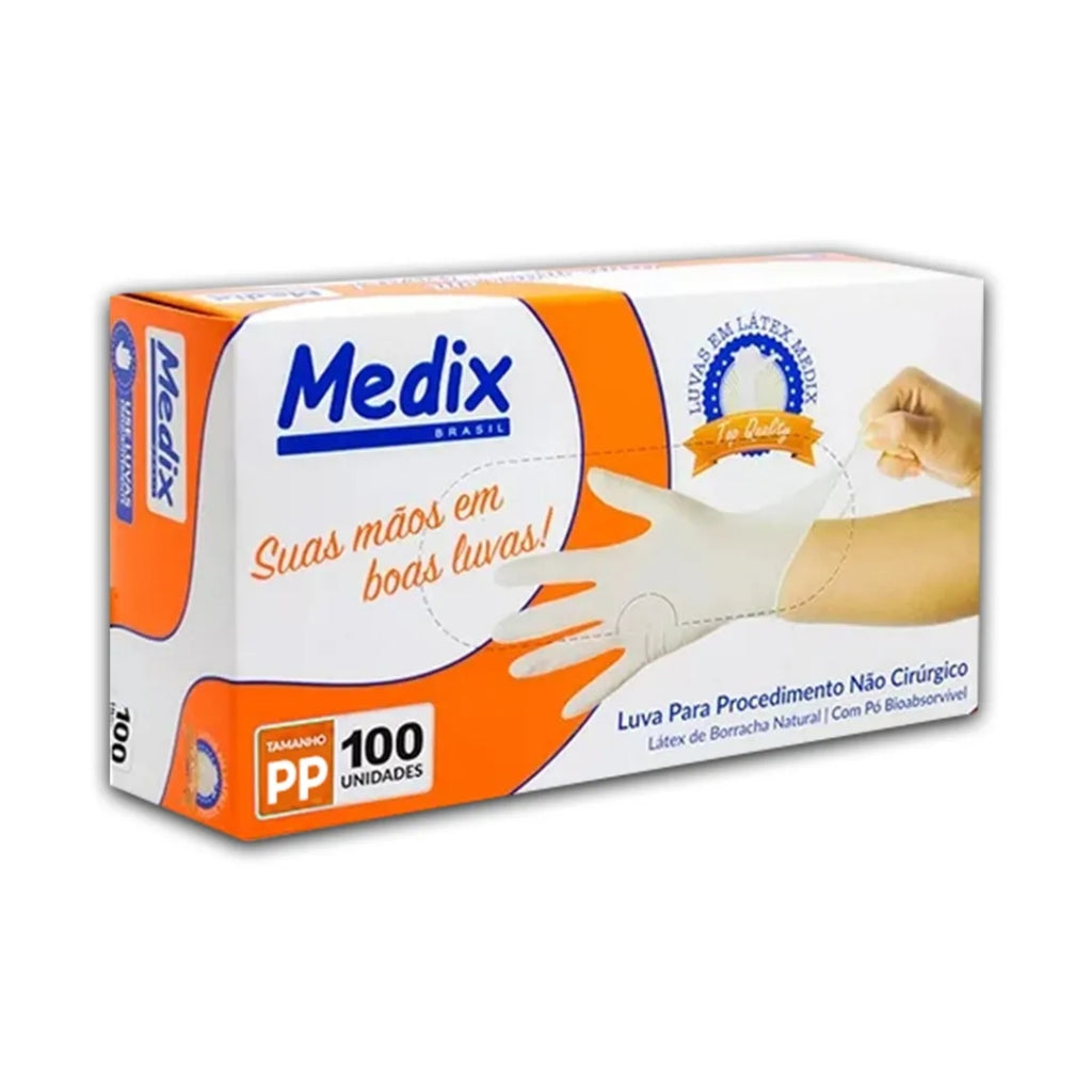 LUVA LATEX P/ PROCEDIMENTO "PP" - 100 UN - MEDIX