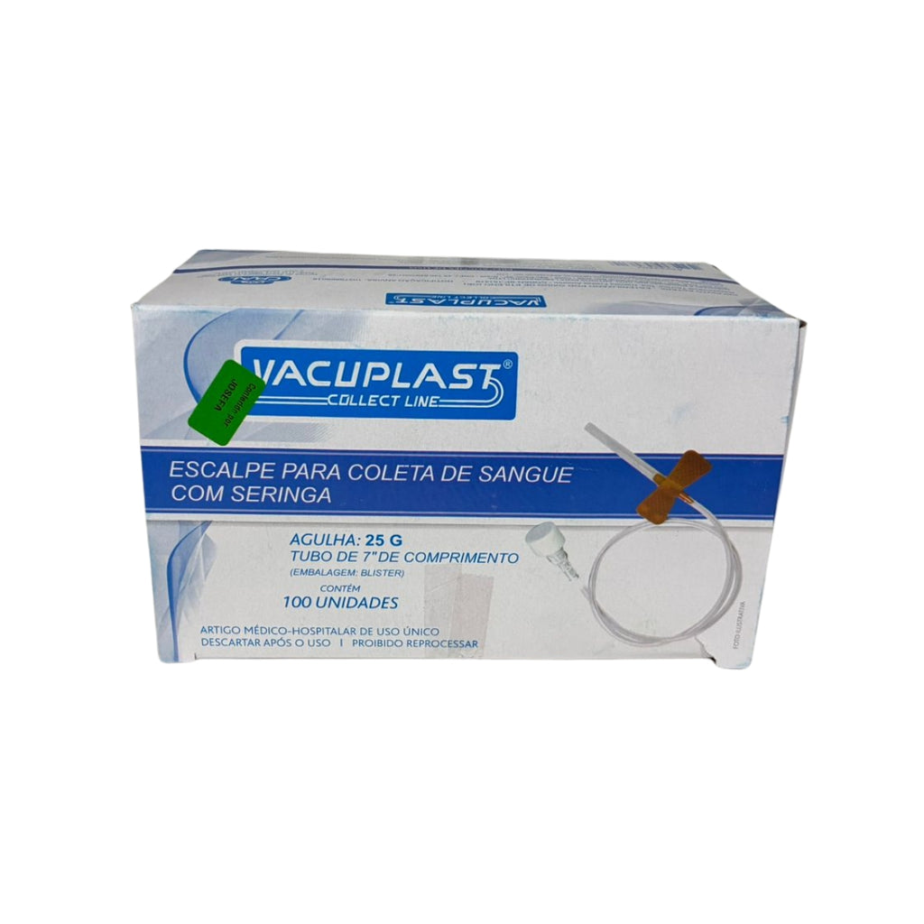 ESCALPE PARA  SERINGA 25G COM TUBO DE 7" DE COMPRIMENTO - 100 UN - VACUPLAST