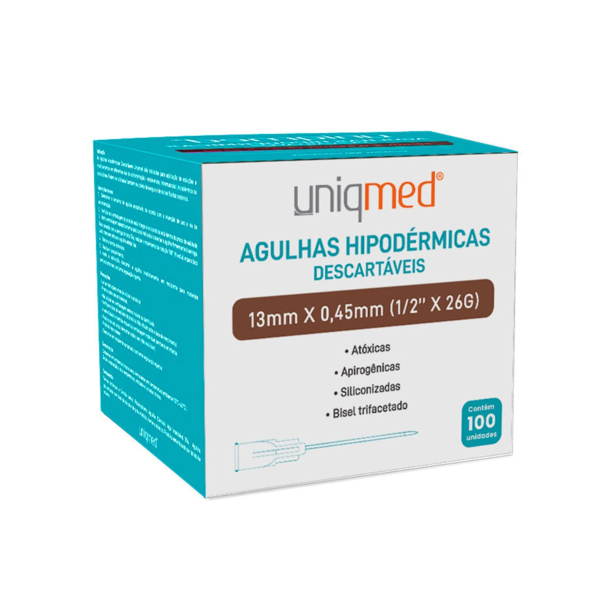AGULHA HIPODERMICA - 13MM X 0,45MM (26G X 1/2 POL) -UNIQMED