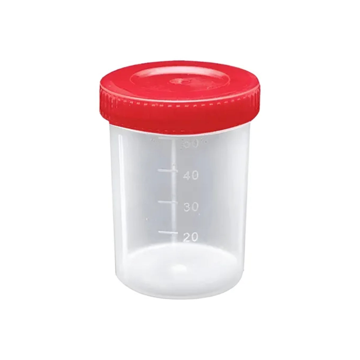 COLETOR DE URINA INDIVIDUAL 50ML TAMPA VERMELHA TRANSLUCIDO - 100 UN - CRALPLAST