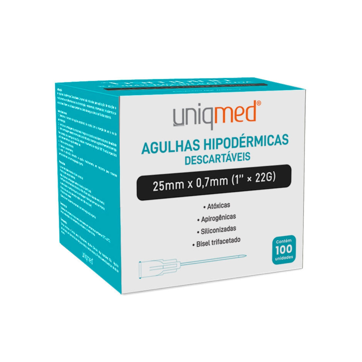 AGULHA HIPODERMICA - 25MM X 0,70MM (22G X 1 POL) - UNIQMED