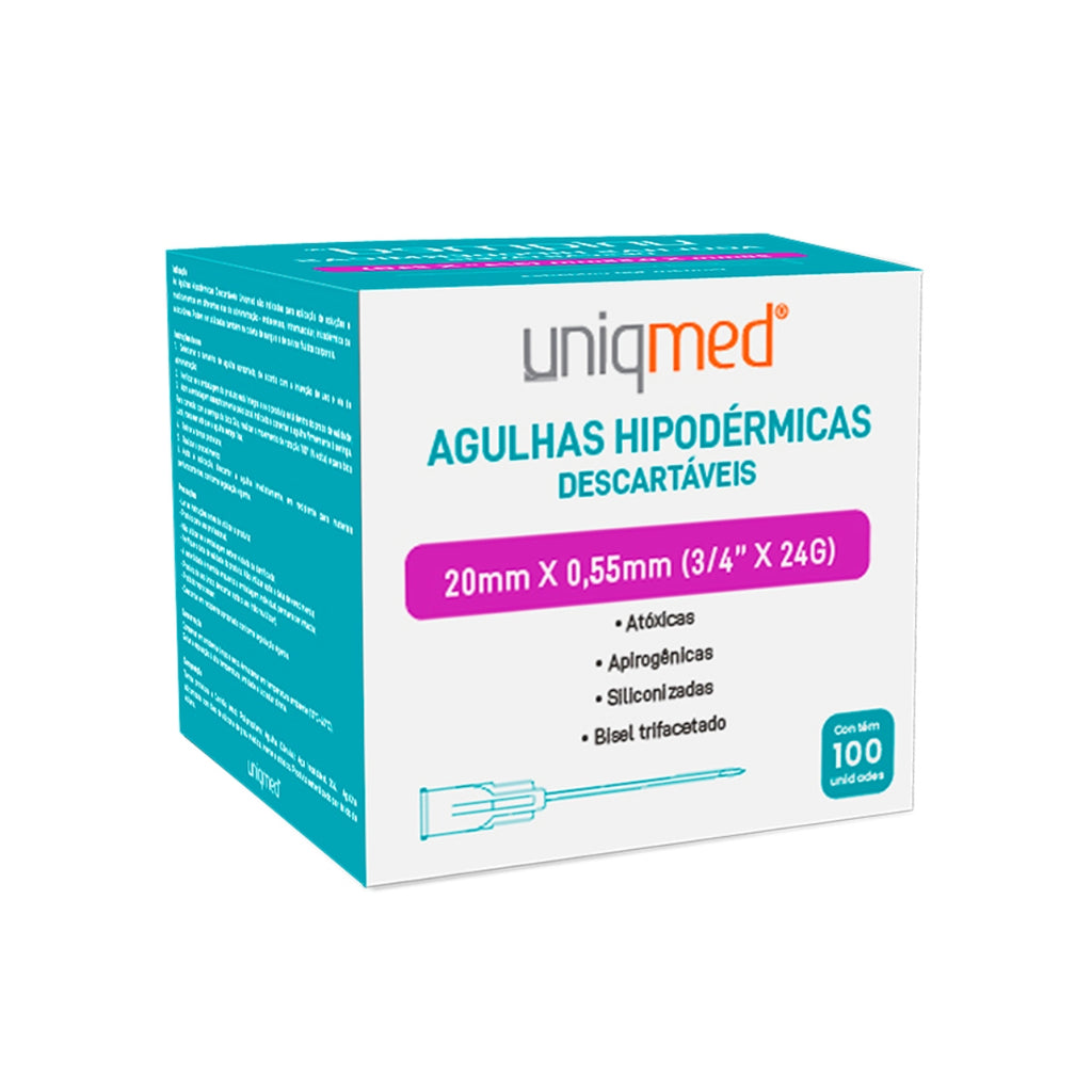 AGULHA HIPODERMICA 20MM X 0.55MM (24G X 3/4 POL) - UNIQMED