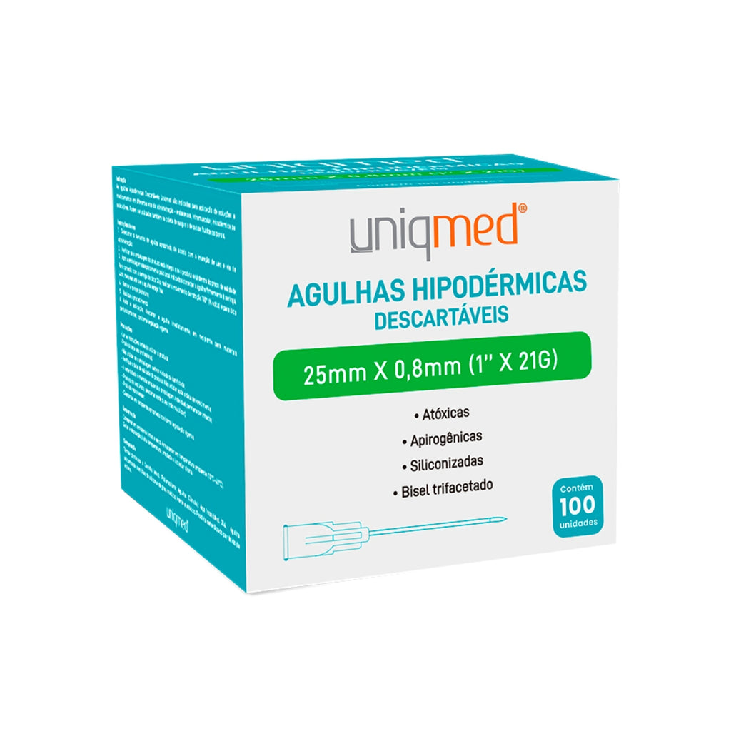 AGULHA HIPODERMICA - 25MM X 0,80MM (21G X 1 POL) - UNIQMED
