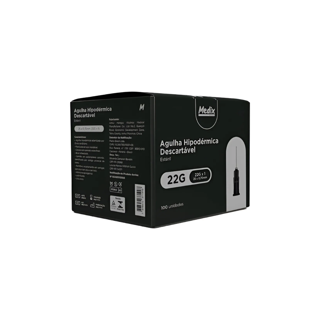 AGULHA HIPODERMICA DESC 25 X 0,70 - 22G X 1 - 100 UN - MEDIX