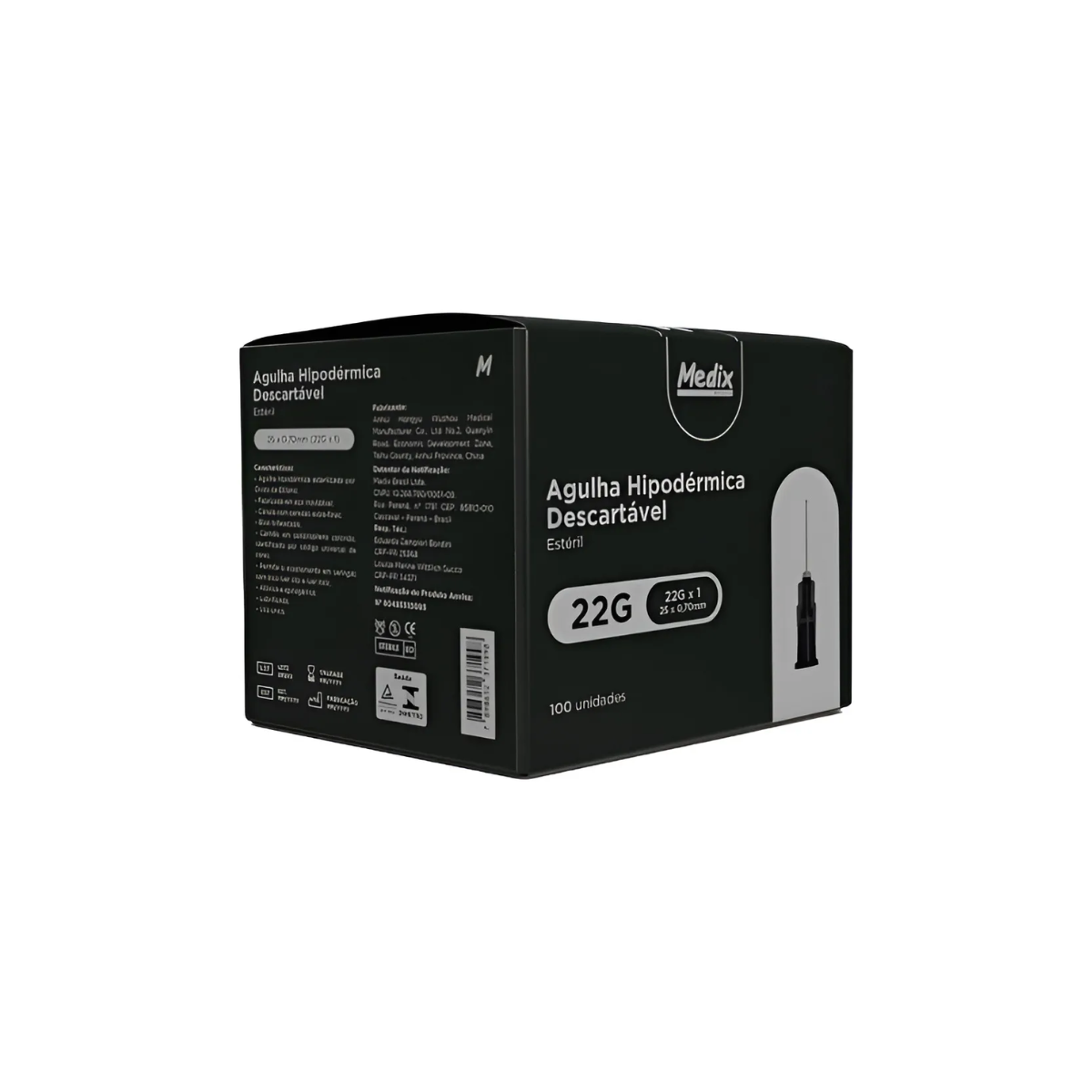AGULHA HIPODERMICA DESC 25 X 0,70 - 22G X 1 - 100 UN - MEDIX