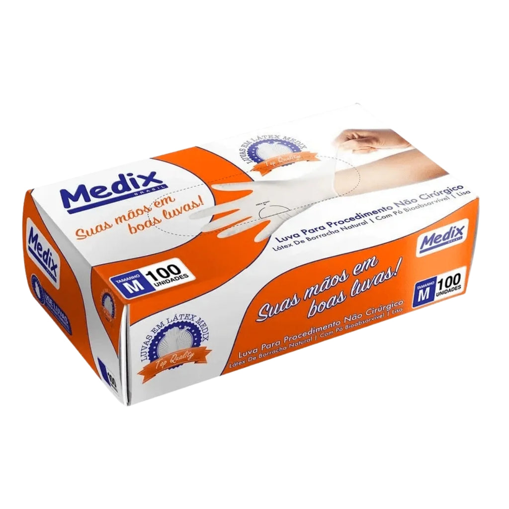 LUVA LATEX P/ PROCEDIMENTO "M" - 100 UN - MEDIX