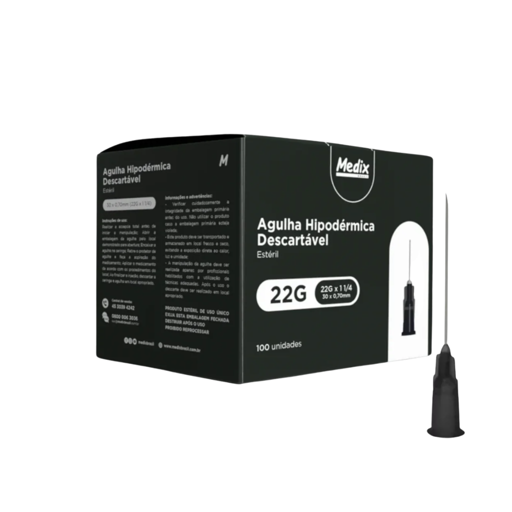 AGULHA HIPODERMICA DESC 25 X 0,70 - 22G X 1 - 100 UN - MEDIX
