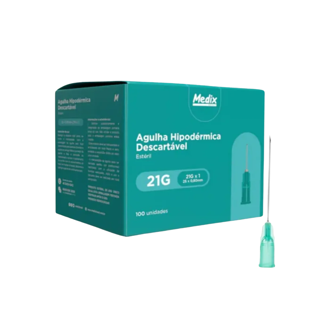 AGULHA HIPODERMICA DESC 25 X 0,80 - 21G X 1 - 100 UN - MEDIX