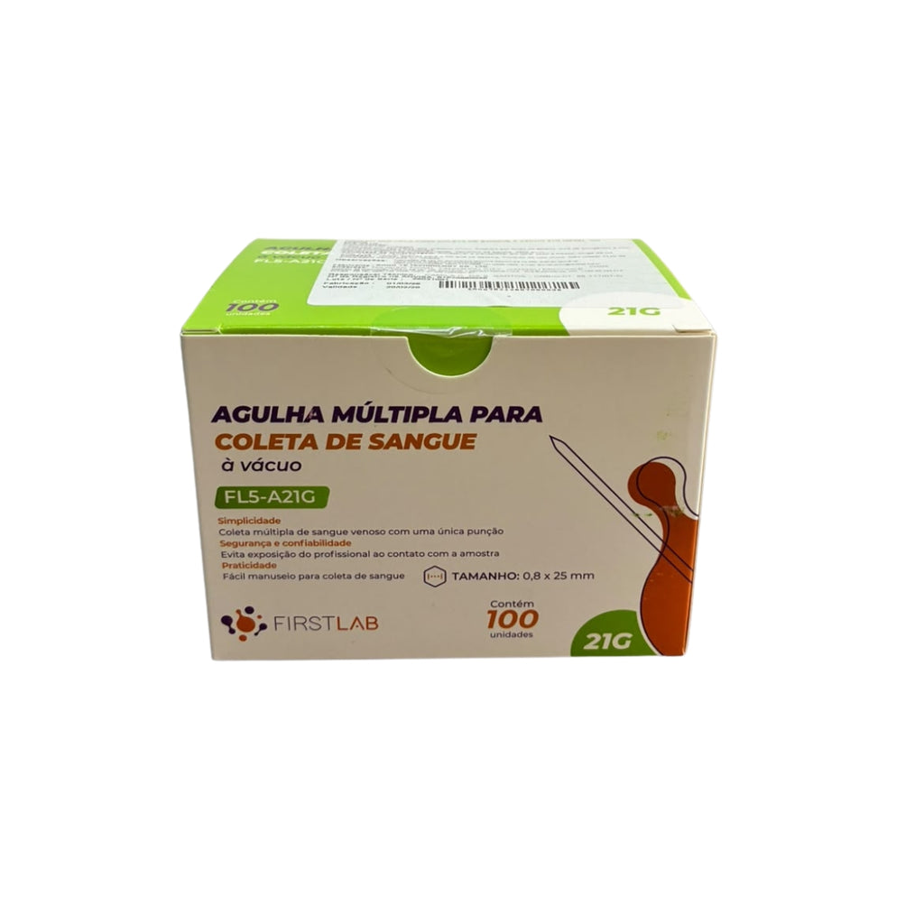 AGULHA MULTIPLA P/ COLETA A VACUO 21G (25x8) 100 UN - FIRSTLAB