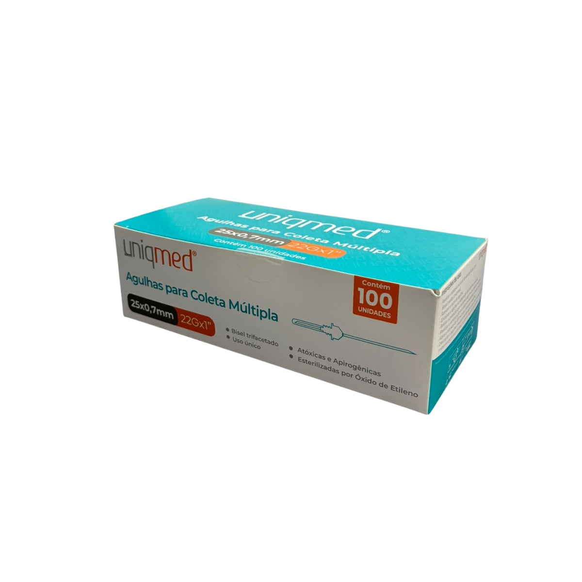 AGULHA MULTIPLA P/ COLETA A VACUO 25 X 0,70 - 22G - 100 UN - UNIQMED
