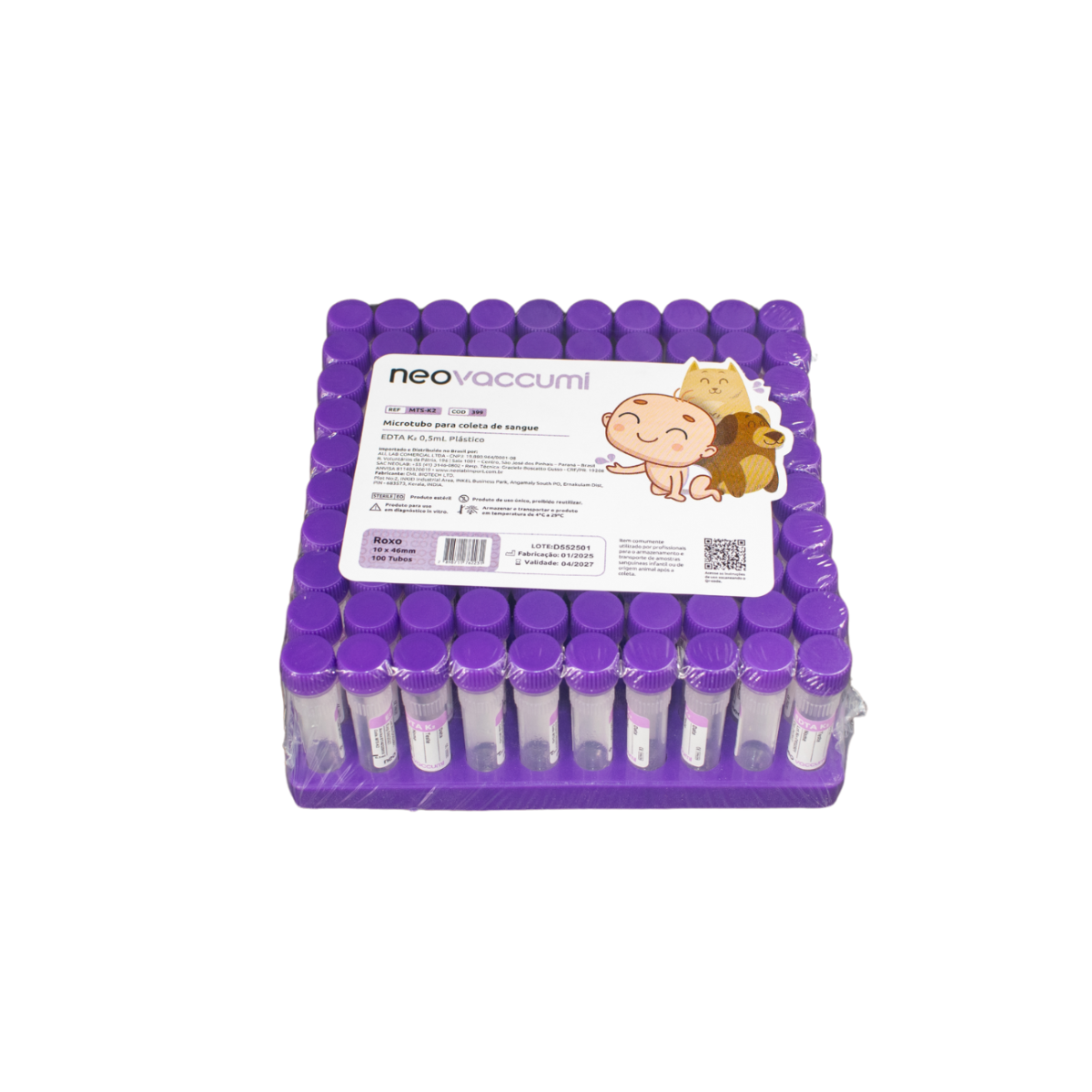 MICROTUBO EDTA C/ TAMPA DE ROSCA 0,5ML - 100UN - NEOVET