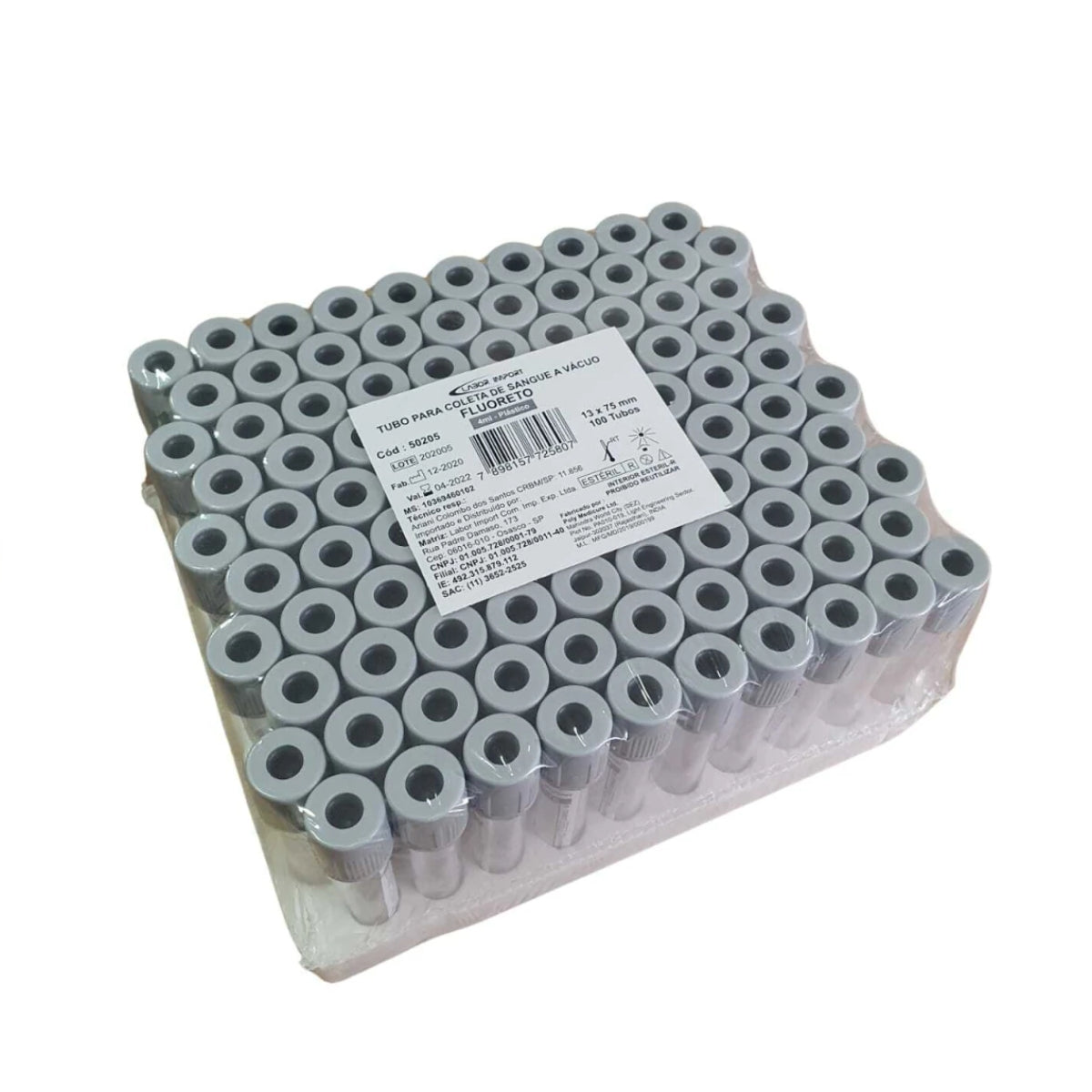 TUBO P/COLETA DE SANGUE C/REAGENTE FLUORETO DE SODIO 13X75MM 4ML - 100UN - LABOR IMPORT