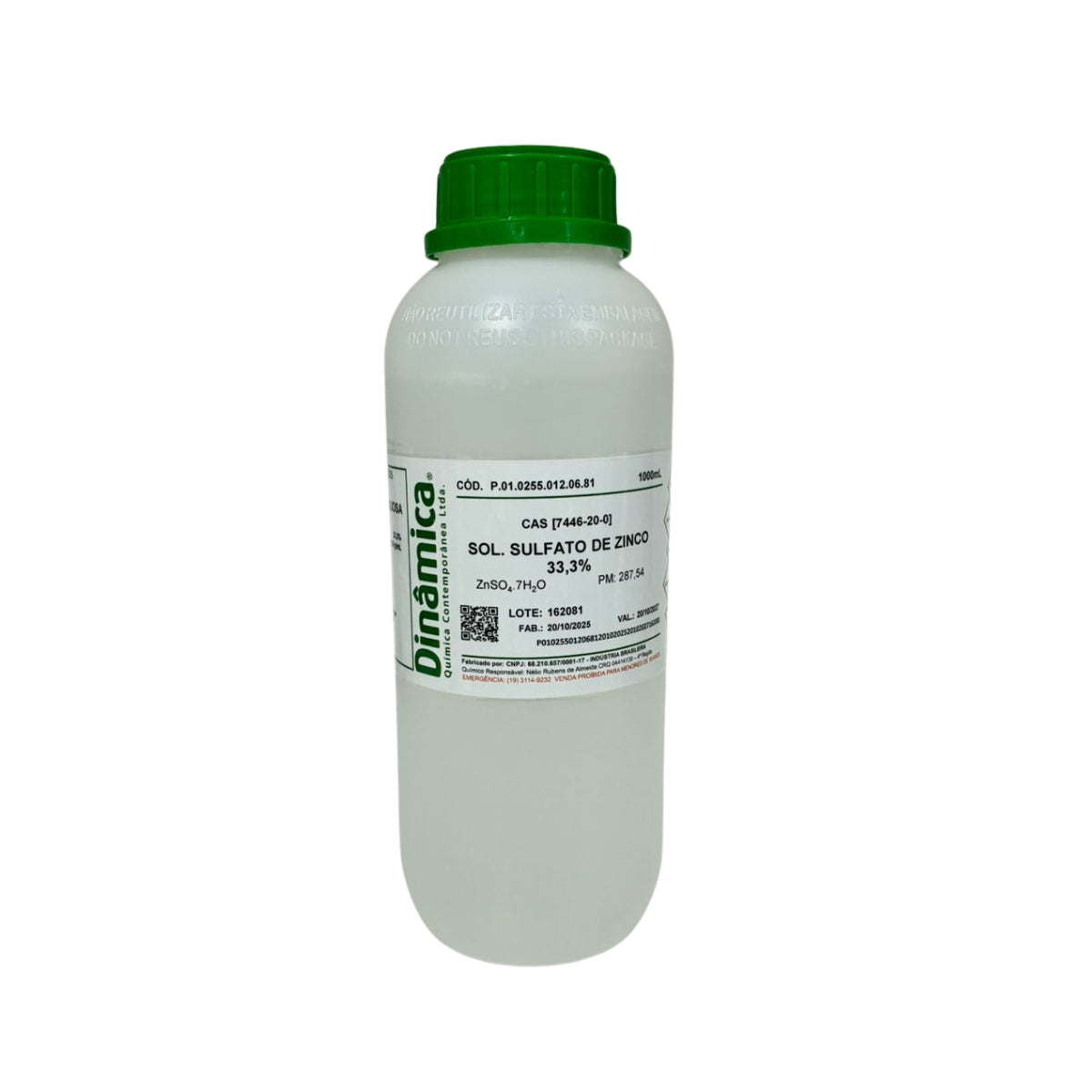 SOLUCAO SULFATO DE ZINCO 33,3% AQUOSA - 1000 ML - DINAMICA