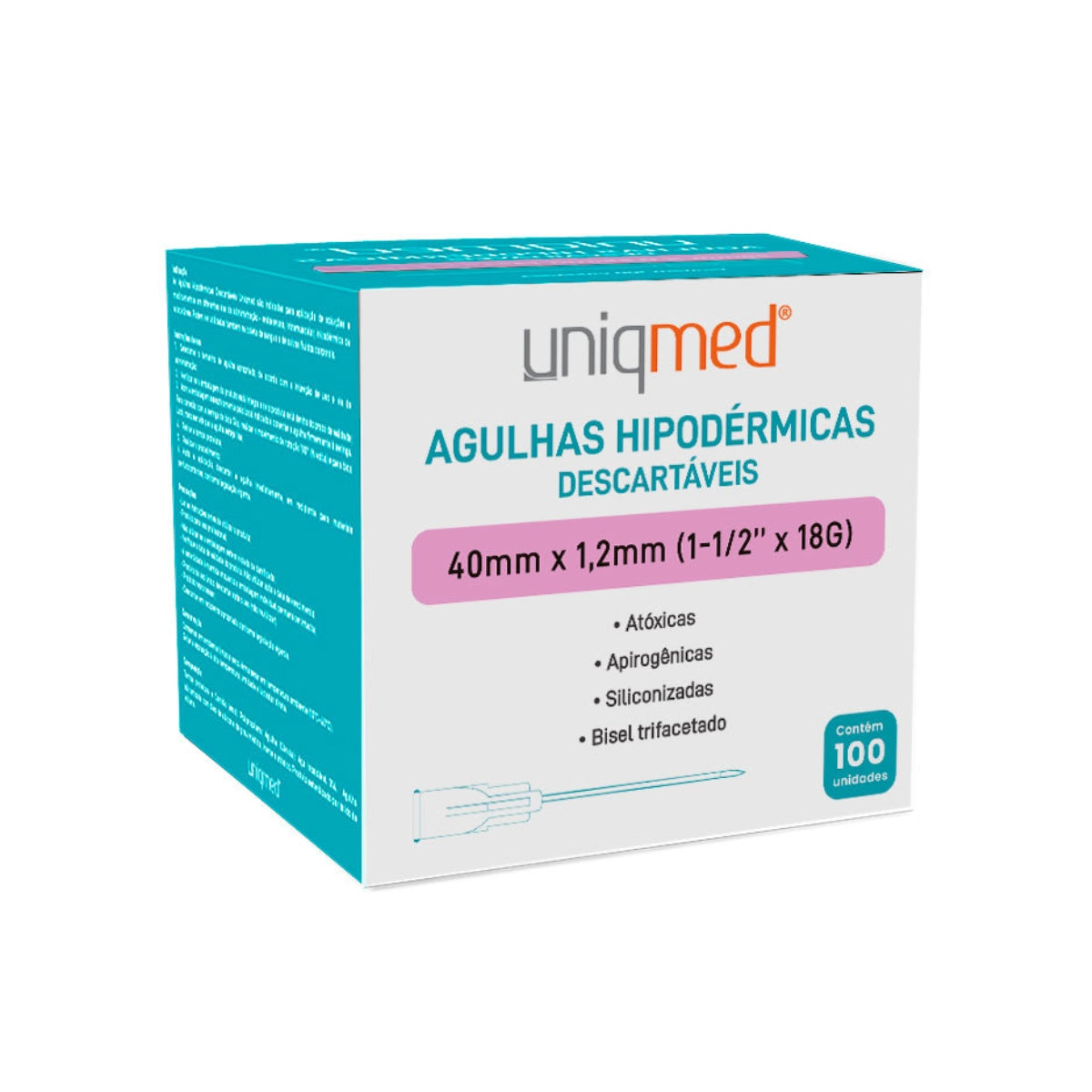 AGULHA HIPODERMICA-40MM x 1,20MM(18G X 1 1/2 POL)-UNIQMED