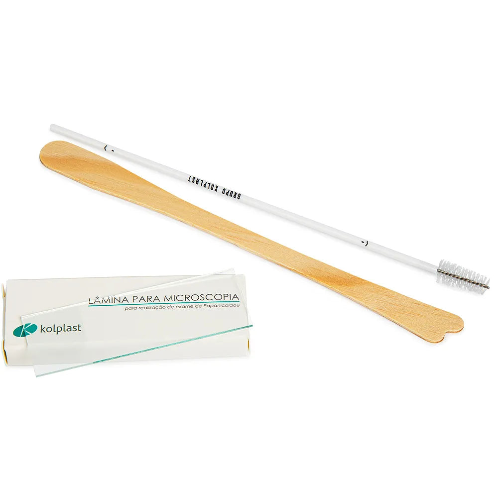 KIT PAPANICOLAU AUXILIAR ESTÉRIL ESPATULA + ESCOVA + LAMINA - KOLPLAST