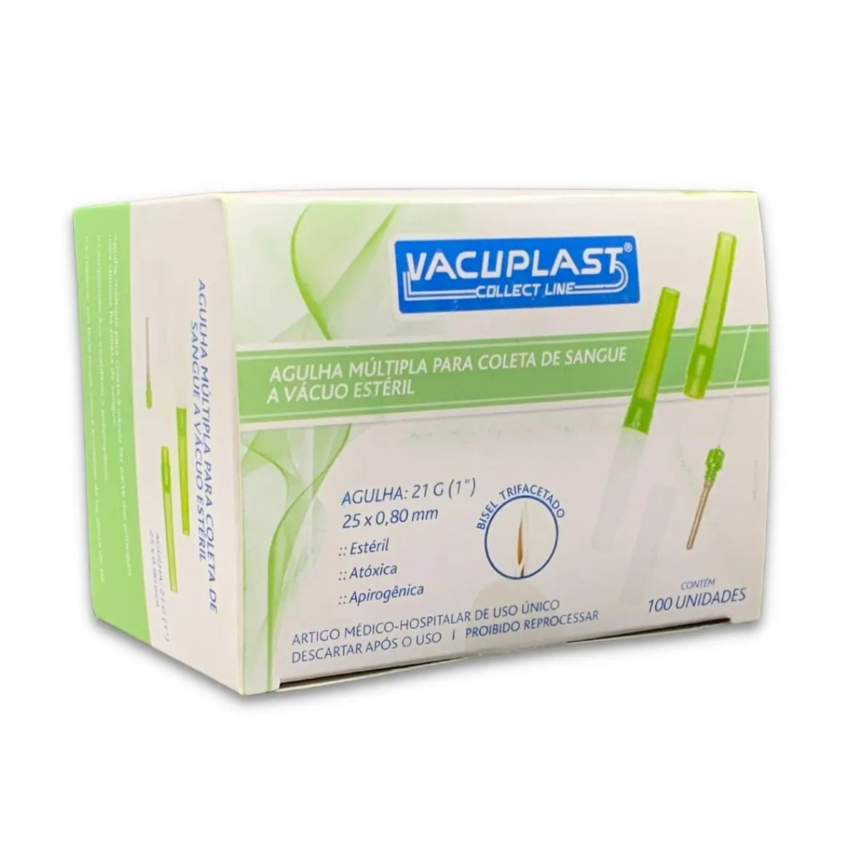 AGULHA MULTIPLA PARA COLETA A VACUO 25 X 0,80 - 21G1 X 1 - 100 UN - VACUPLAST