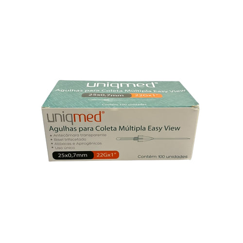 25X0,7MM (22G X1 POL) AGULHAS P/ COLETA MULTIPLA  EASY VIEW - UNIQMED