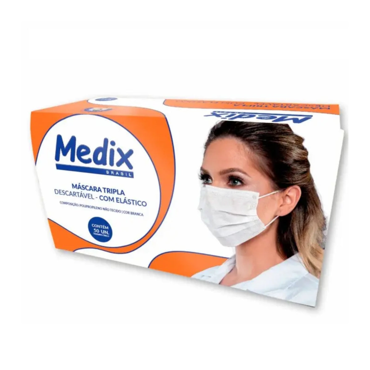MASCARA CIRURGICA TRIPLA DESCARTAVEL - ELASTICO C/CLIP - 50 UN - MEDIX