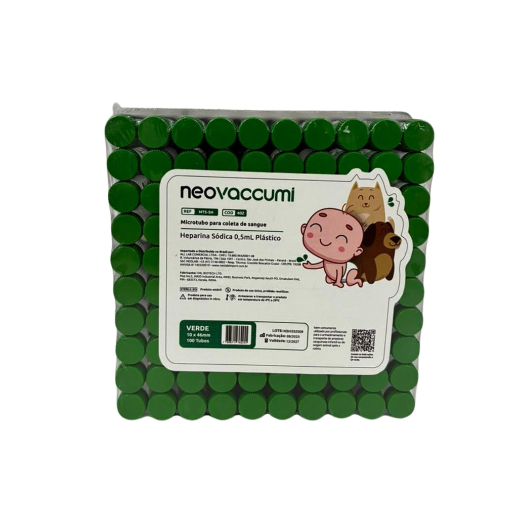 MICROTUBO HEPARINA C/ TAMPA DE ROSCA 0,5ML - 100UN - NEOVET