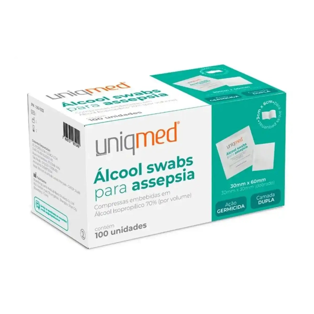 ALCOOL SWAB SACHET - 6,5 X 3CM - 100 UN - UNIQMED