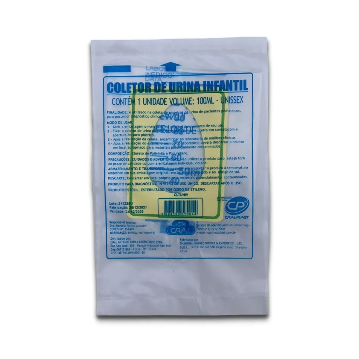 COLETOR DE URINA INFANTIL UNISSEX VOLUME 100ML EMBALAGEM - PCT 10UN - MEDSONDA
