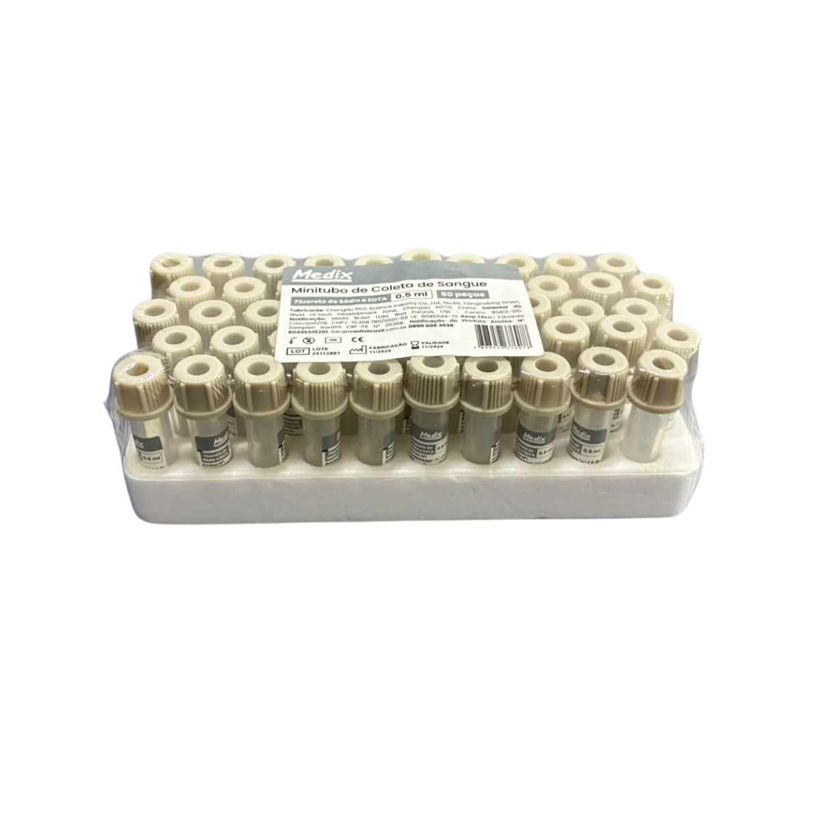 MICROTUBO FLUORETO DE SODIO E EDTA 0,5ML  C/50UN - MEDIX