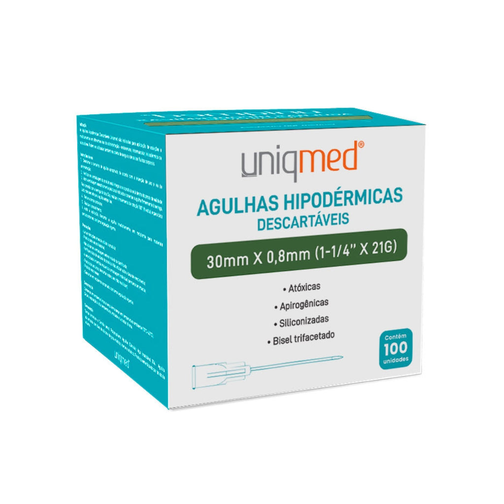 AGULHA HIPODERMICA - 30MM X0,80MM (21G X 1 1/4 POL) -UNIQMED