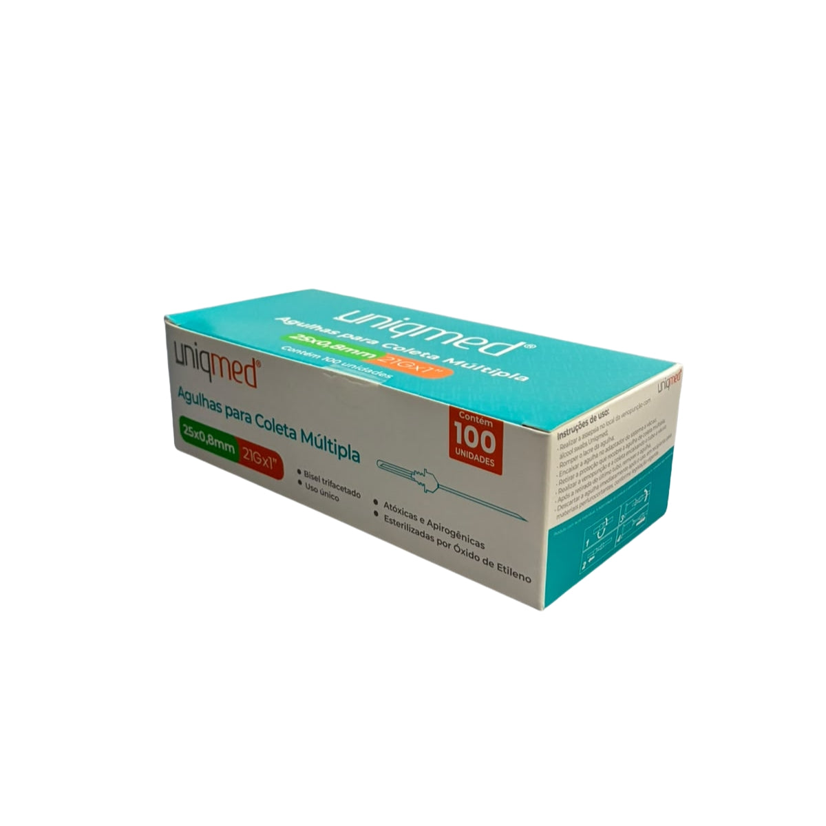 AGULHA MULTIPLA P/ COLETA A VACUO 25 X 0,80 - 21G - 100 UN - UNIQMED