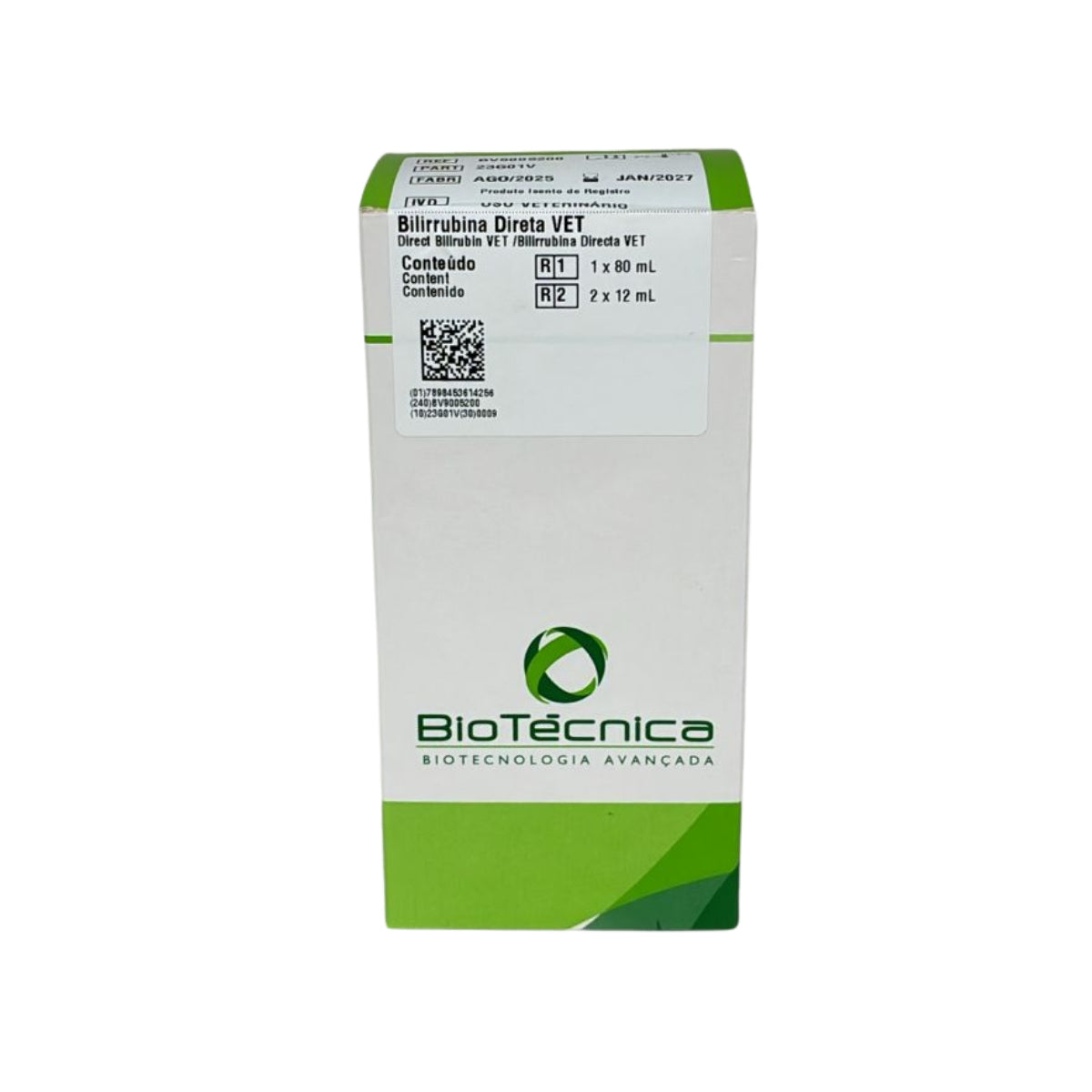 BILIRRUBINA DIRETA VET R1 1X80 // R2 2X12 - BIOTECNICA