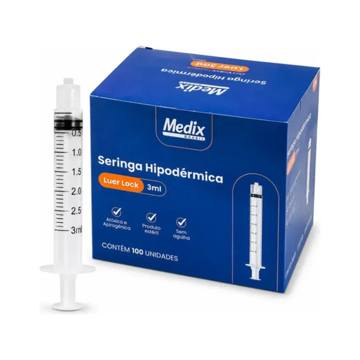 SERINGA DESC. 03ML S/AGULHA - LUER LOCK - 100UN - MEDIX