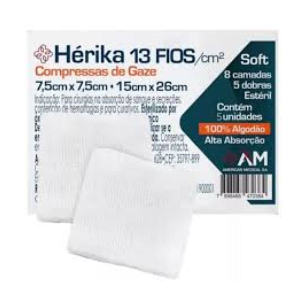 COMPRESSA DE GAZE 13 FIOS ESTERIL 7,5 X 7,5 - 10 UN - HERIKA